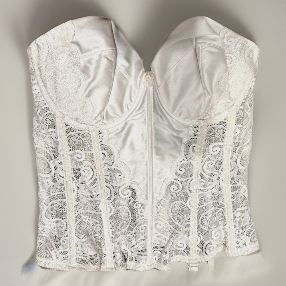 Victoria's Secret Corset Bustier Garter Lace White Bridal 34D Boned Coquette